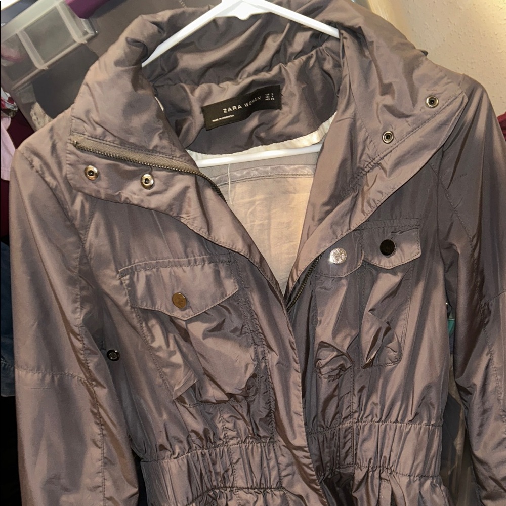 Zara Gray Hooded Jacket with Button Accents